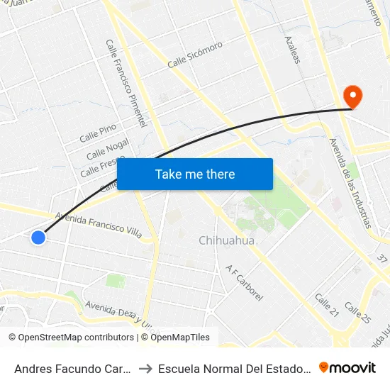 Andres Facundo Carbonel, 6509 to Escuela Normal Del Estado De Chihuahua map