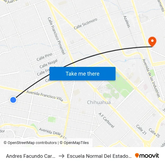 Andres Facundo Carbonel, 6905 to Escuela Normal Del Estado De Chihuahua map