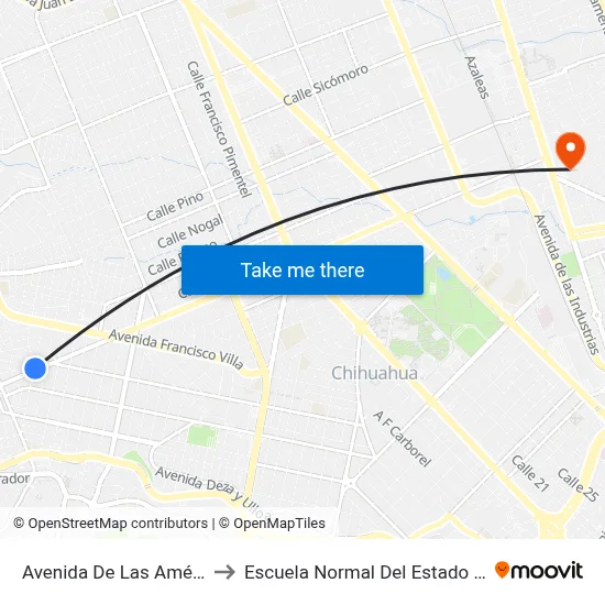 Avenida De Las Américas, 2611 to Escuela Normal Del Estado De Chihuahua map