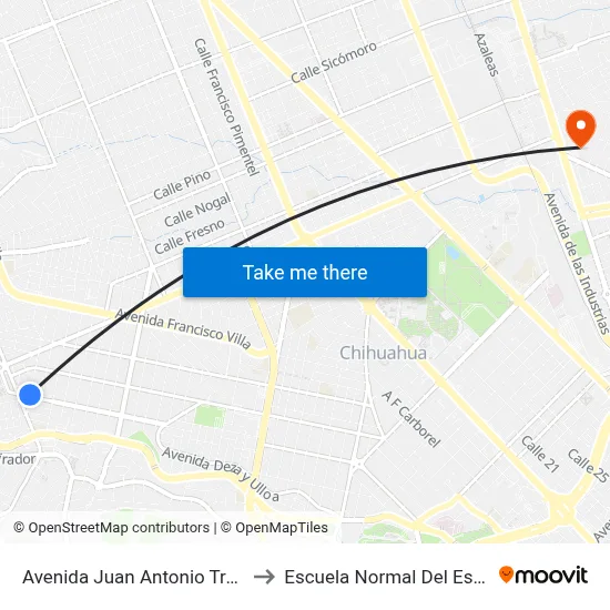 Avenida Juan Antonio Trasviña Y Retes, 7500 to Escuela Normal Del Estado De Chihuahua map
