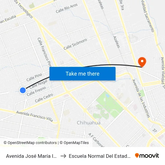 Avenida José María Iglesias, 4317 to Escuela Normal Del Estado De Chihuahua map