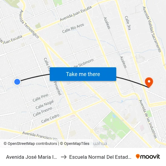 Avenida José María Iglesias, 5712 to Escuela Normal Del Estado De Chihuahua map