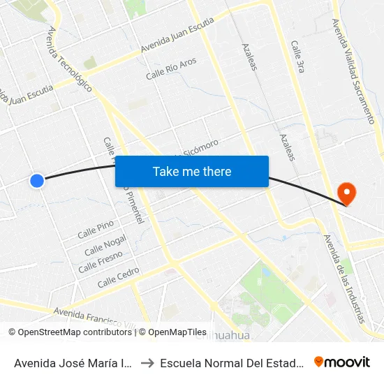Avenida José María Iglesias, 5920 to Escuela Normal Del Estado De Chihuahua map
