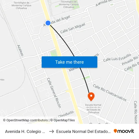 Avenida H. Colegio Militar, 4701 to Escuela Normal Del Estado De Chihuahua map