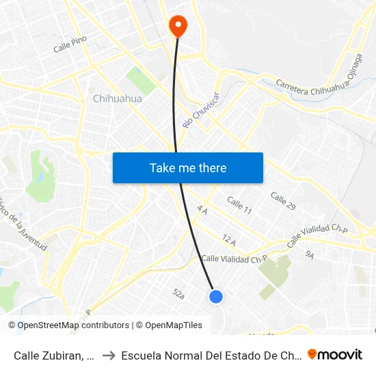 Calle Zubiran, 4401 to Escuela Normal Del Estado De Chihuahua map