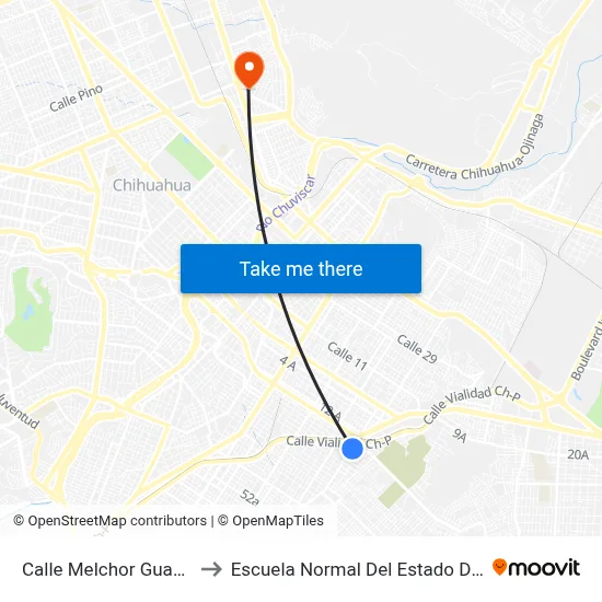 Calle Melchor Guaspe, 1801 to Escuela Normal Del Estado De Chihuahua map