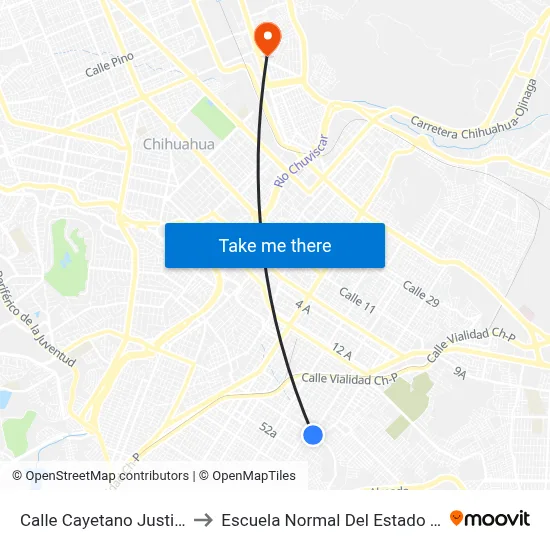 Calle Cayetano Justiniani, 4600 to Escuela Normal Del Estado De Chihuahua map
