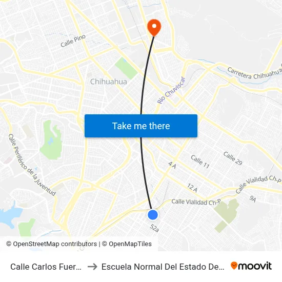 Calle Carlos Fuero, 4600 to Escuela Normal Del Estado De Chihuahua map