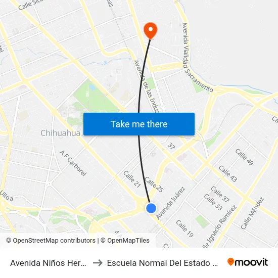 Avenida Niños Heroes, 1107 to Escuela Normal Del Estado De Chihuahua map