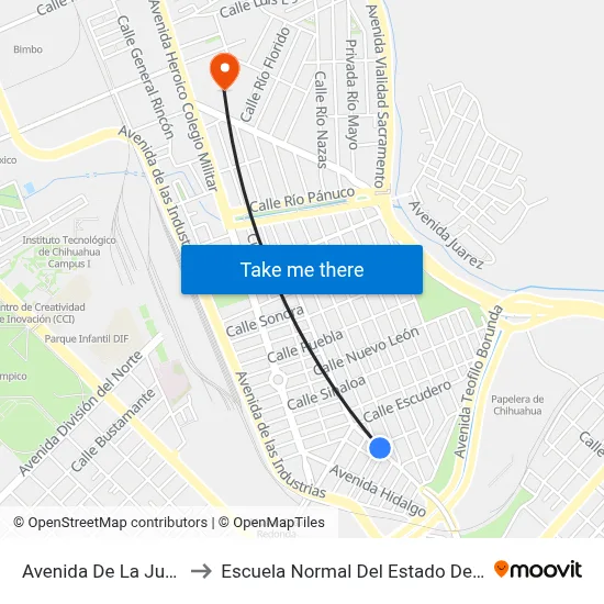 Avenida De La Junta, 912 to Escuela Normal Del Estado De Chihuahua map