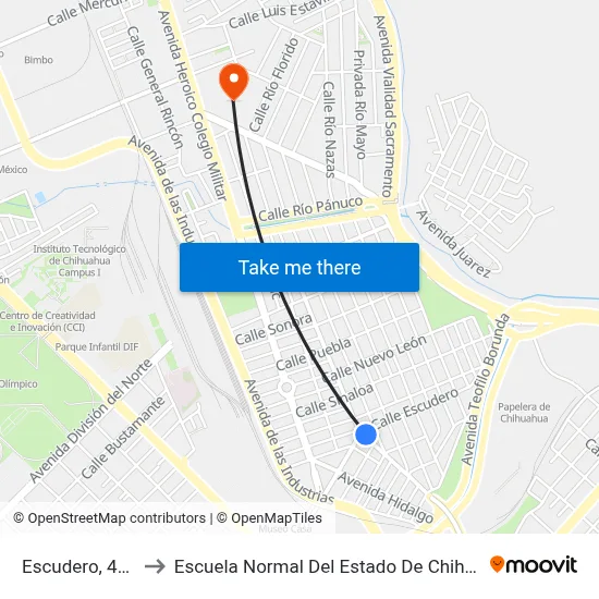 Escudero, 4313 to Escuela Normal Del Estado De Chihuahua map