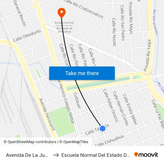 Avenida De La Junta, 2115 to Escuela Normal Del Estado De Chihuahua map