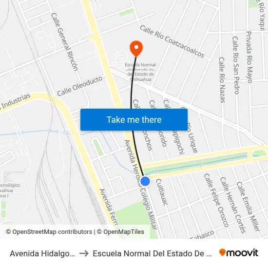 Avenida Hidalgo, 2530 to Escuela Normal Del Estado De Chihuahua map
