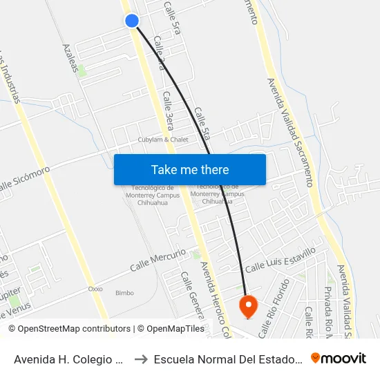 Avenida H. Colegio Militar, 6308 to Escuela Normal Del Estado De Chihuahua map