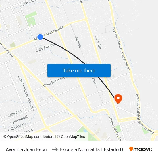 Avenida Juan Escutia, 2501 to Escuela Normal Del Estado De Chihuahua map