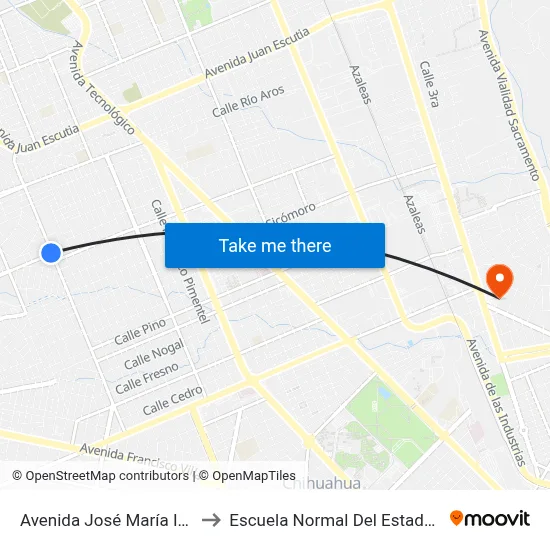Avenida José María Iglesias, 6112 to Escuela Normal Del Estado De Chihuahua map