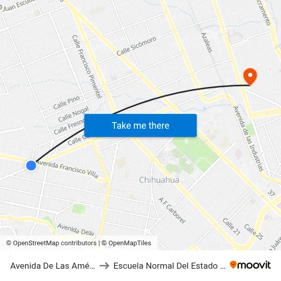 Avenida De Las Américas, 1514 to Escuela Normal Del Estado De Chihuahua map