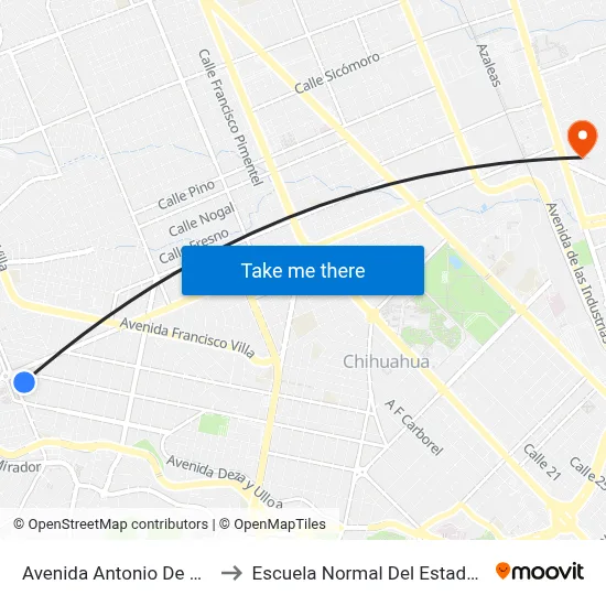 Avenida Antonio De Montes, 7522 to Escuela Normal Del Estado De Chihuahua map