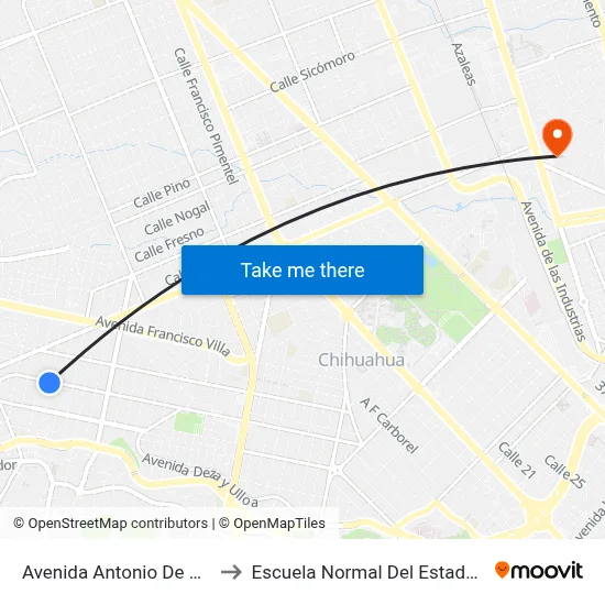 Avenida Antonio De Montes, 6901 to Escuela Normal Del Estado De Chihuahua map