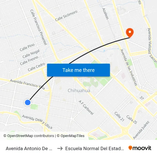 Avenida Antonio De Montes, 4903 to Escuela Normal Del Estado De Chihuahua map