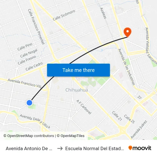 Avenida Antonio De Montes, 4745 to Escuela Normal Del Estado De Chihuahua map