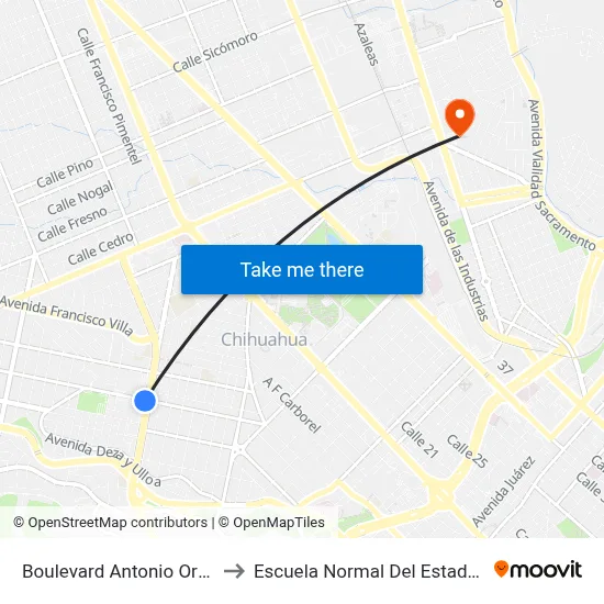 Boulevard Antonio Ortiz Mena, 102 to Escuela Normal Del Estado De Chihuahua map