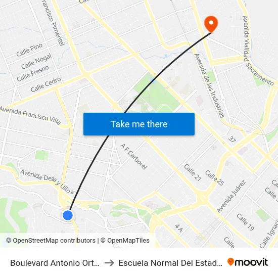 Boulevard Antonio Ortiz Mena, 1821 to Escuela Normal Del Estado De Chihuahua map