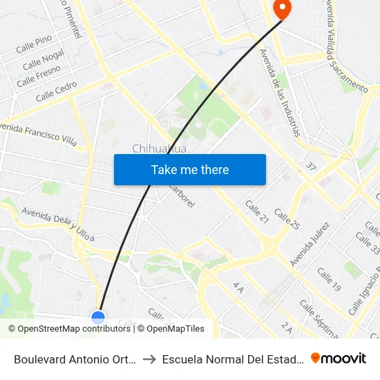Boulevard Antonio Ortiz Mena, 2327 to Escuela Normal Del Estado De Chihuahua map