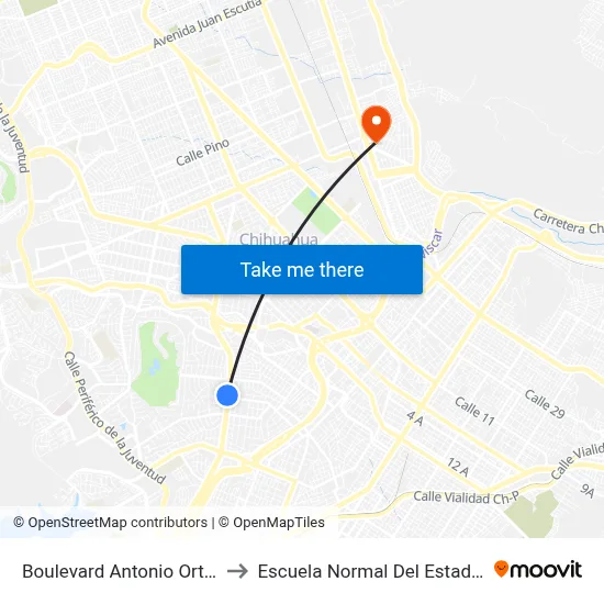 Boulevard Antonio Ortiz Mena, 2801 to Escuela Normal Del Estado De Chihuahua map