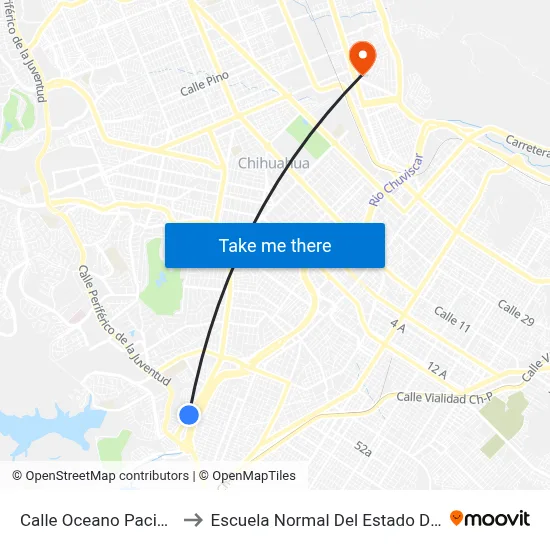 Calle Oceano Pacifico, 2101 to Escuela Normal Del Estado De Chihuahua map
