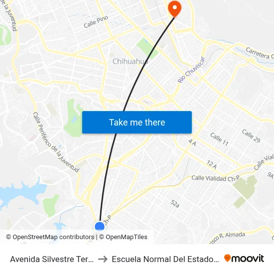 Avenida Silvestre Terrazas, 8210 to Escuela Normal Del Estado De Chihuahua map