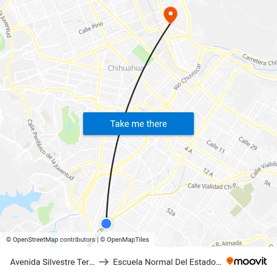 Avenida Silvestre Terrazas, 7603 to Escuela Normal Del Estado De Chihuahua map