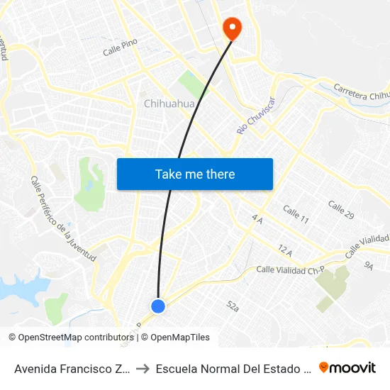 Avenida Francisco Zarco, 6616 to Escuela Normal Del Estado De Chihuahua map