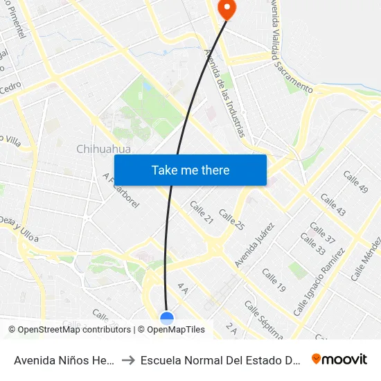 Avenida Niños Heroes, 14 to Escuela Normal Del Estado De Chihuahua map