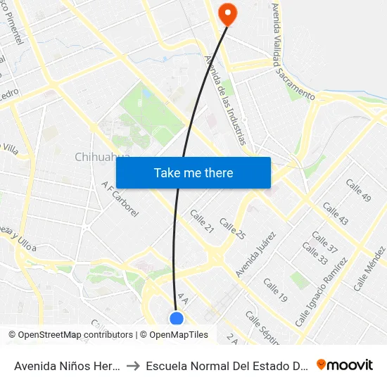 Avenida Niños Heroes, 231 to Escuela Normal Del Estado De Chihuahua map