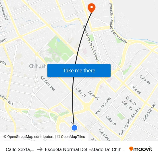Calle Sexta, 29 to Escuela Normal Del Estado De Chihuahua map