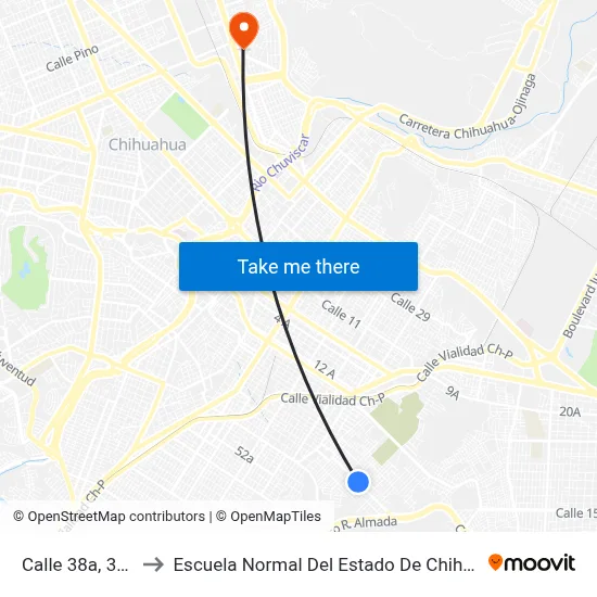 Calle 38a, 3801 to Escuela Normal Del Estado De Chihuahua map