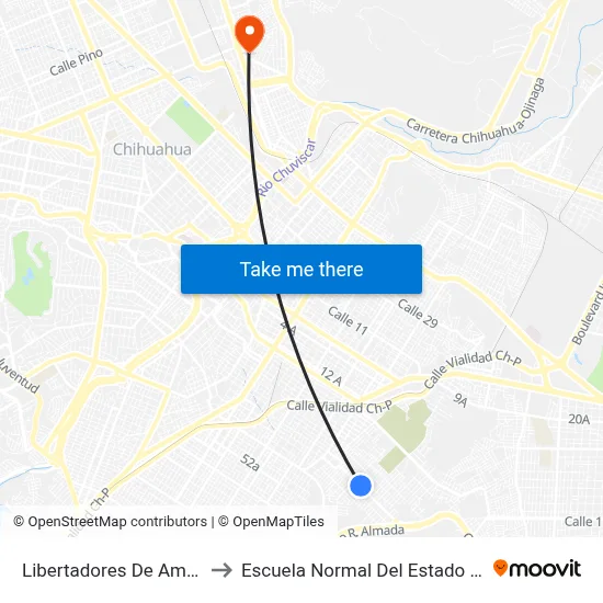 Libertadores De América, 3618 to Escuela Normal Del Estado De Chihuahua map