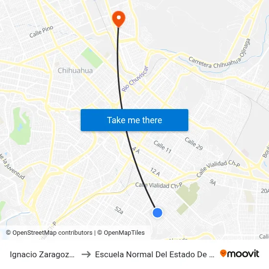 Ignacio Zaragoza, 3814 to Escuela Normal Del Estado De Chihuahua map