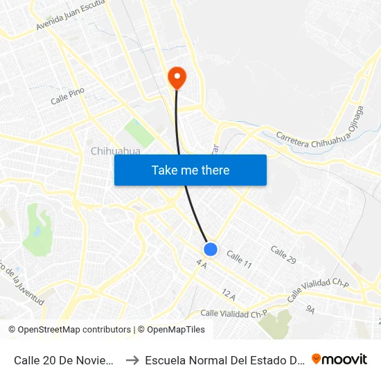 Calle 20 De Noviembre, 510 to Escuela Normal Del Estado De Chihuahua map