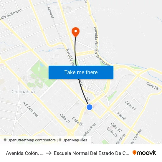 Avenida Colón, 1021 to Escuela Normal Del Estado De Chihuahua map