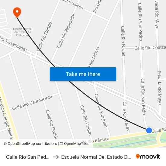 Calle Río San Pedro, 2103 to Escuela Normal Del Estado De Chihuahua map