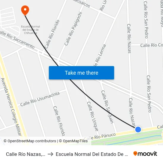 Calle Río Nazas, 2100 to Escuela Normal Del Estado De Chihuahua map