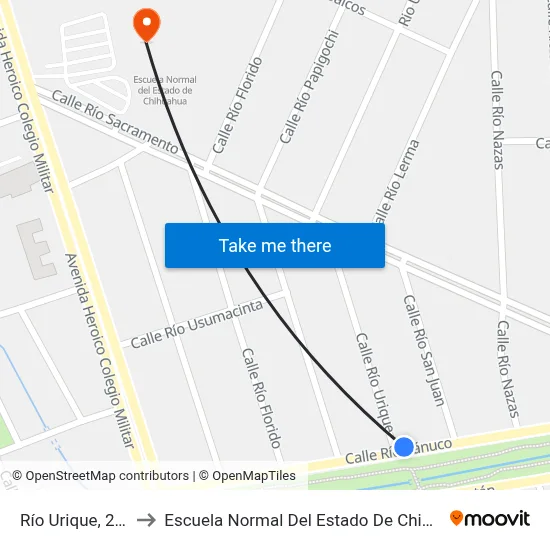 Río Urique, 2100 to Escuela Normal Del Estado De Chihuahua map