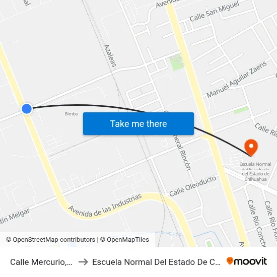 Calle Mercurio, 3700 to Escuela Normal Del Estado De Chihuahua map