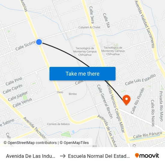Avenida De Las Industrias, 5110a to Escuela Normal Del Estado De Chihuahua map