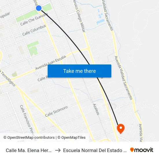 Calle Ma. Elena Hernández, 53 to Escuela Normal Del Estado De Chihuahua map