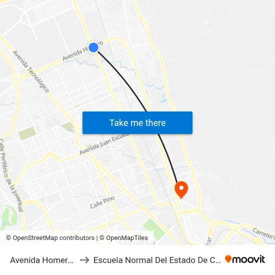 Avenida Homero, 478 to Escuela Normal Del Estado De Chihuahua map