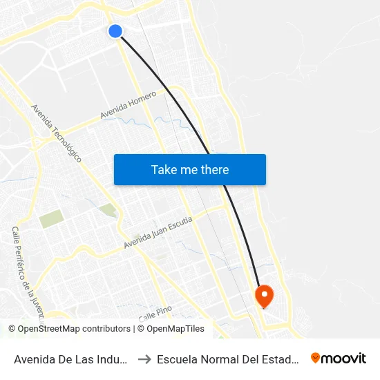 Avenida De Las Industrias, 15506 to Escuela Normal Del Estado De Chihuahua map