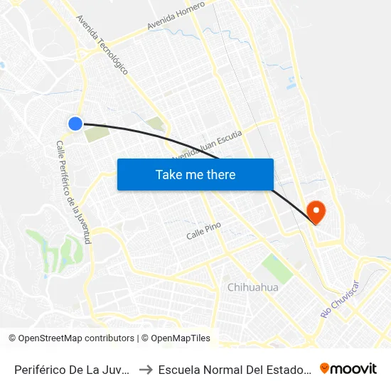 Periférico De La Juventud, 6502 to Escuela Normal Del Estado De Chihuahua map
